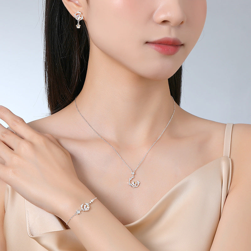 S925 sterling silver twelve zodiac sign earrings | Moonstone inlaid imitation diamond interstellar romantic earrings