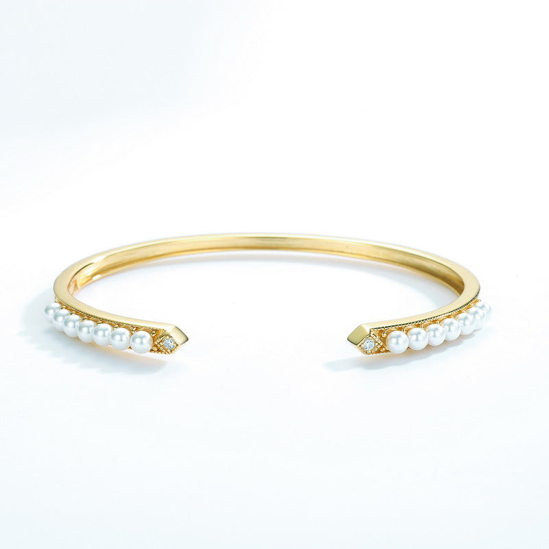 S925 sterling silver with 10K gold plated Japanese and Korean style bracelet | Shell beads and imitation diamonds exquisite and elegant jewelry