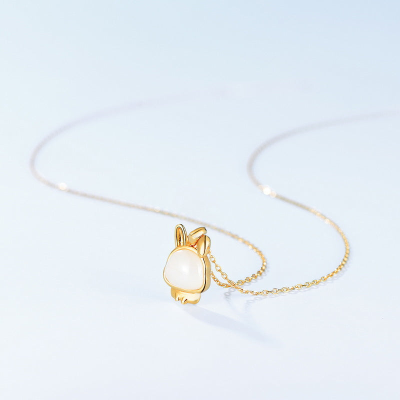 S925 sterling silver plated with 10K gold twelve zodiac rabbit natural Hetian jade all-match pendant