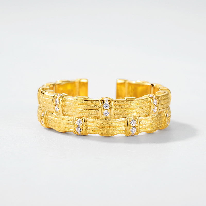 S925 sterling silver plated with 10K gold hand-brushed braided earrings and rings | Imitation diamond light luxury commuter set workplace fashion jewelry