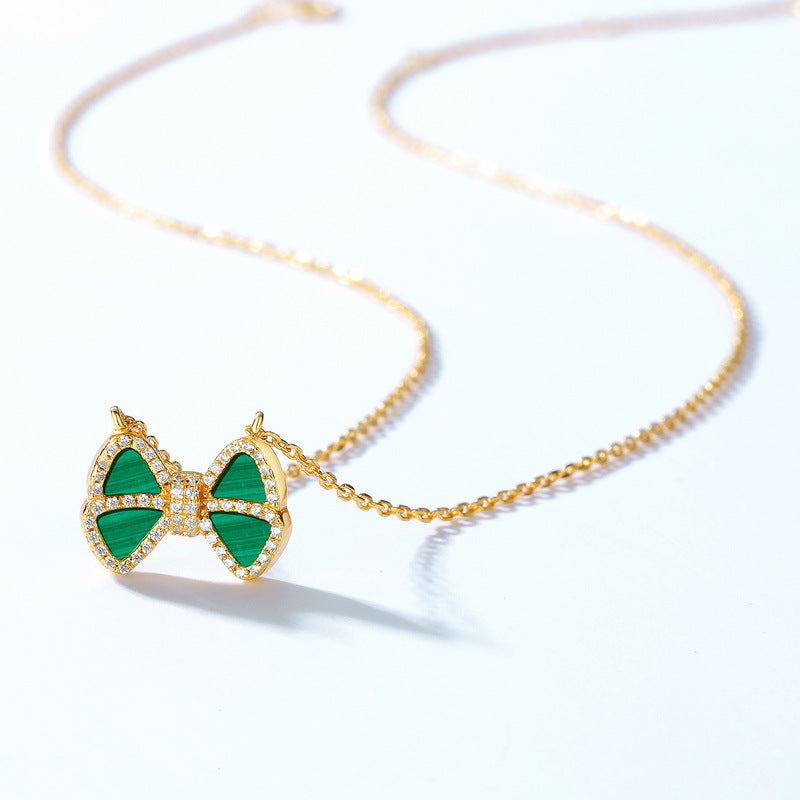 S925 sterling silver plated with 10K gold light luxury fashion malachite bow set