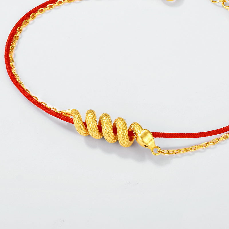 S925 sterling silver with 10K gold plated red string snake bracelet | Lucky charm for your birth year, a double-layered design for a luxurious and fashionable accessory