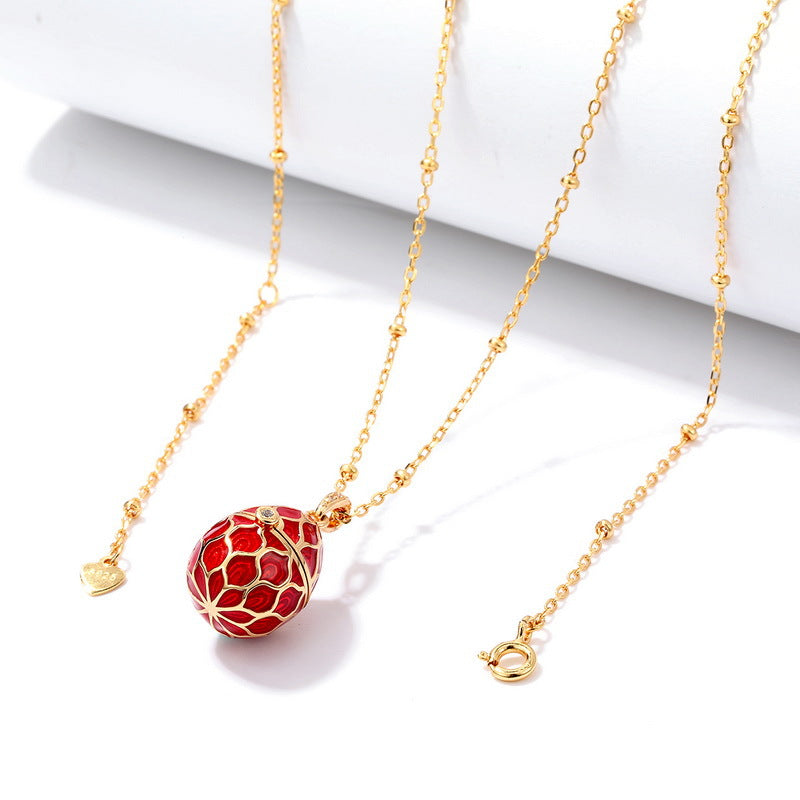 S925 純銀鍍 9K 金項鍊|仿鑽滴油工藝紅色蛋形吊墜 時尚精緻之選