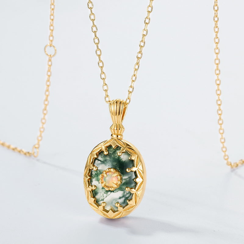 S925 純銀鍍 10K 金日韓風項鍊|天然水草瑪瑙綠苔蘚歐泊 森系優雅必備