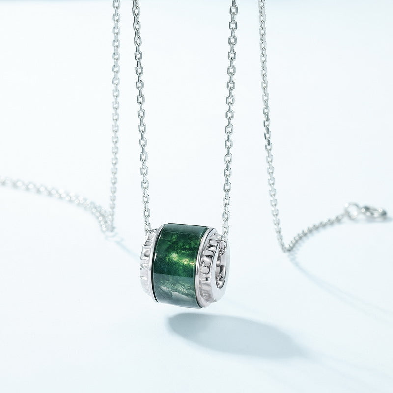 S925 sterling silver plated with thick silver and white gold green moss necklace | Natural healing clavicle necklace forest jewelry