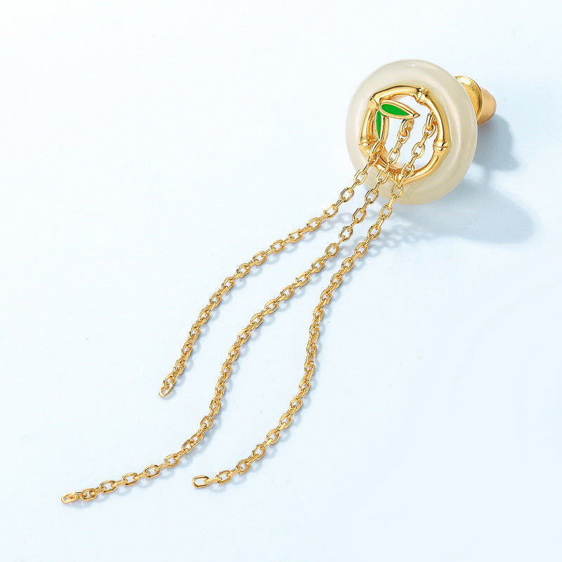 S925 sterling silver plated with 10K gold, simple and stylish Hetian jade lucky bamboo jewelry set