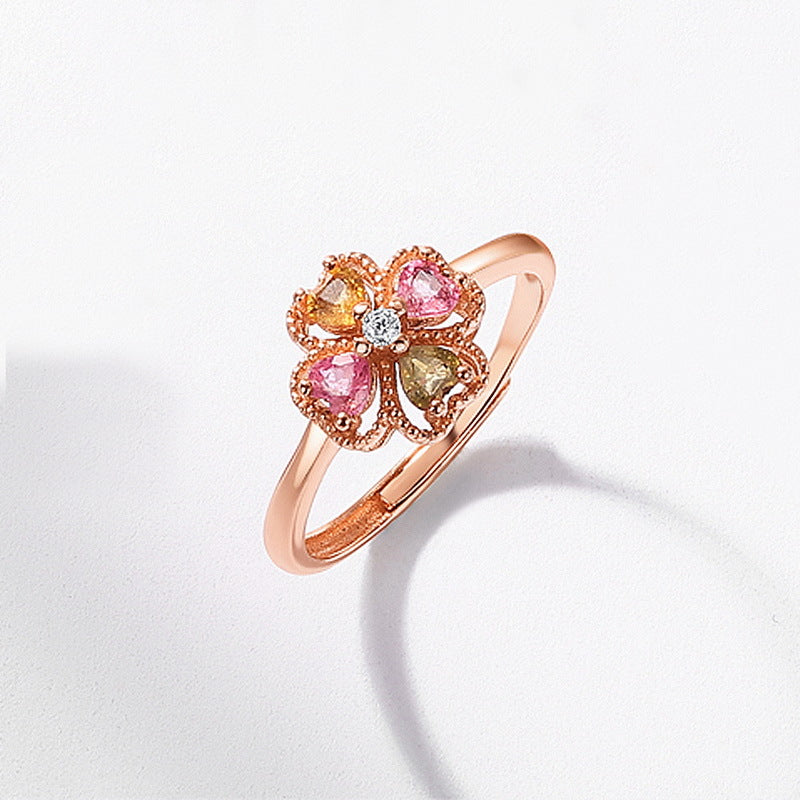 S925 sterling silver rose gold plated light luxury natural tourmaline four-leaf clover jewelry set