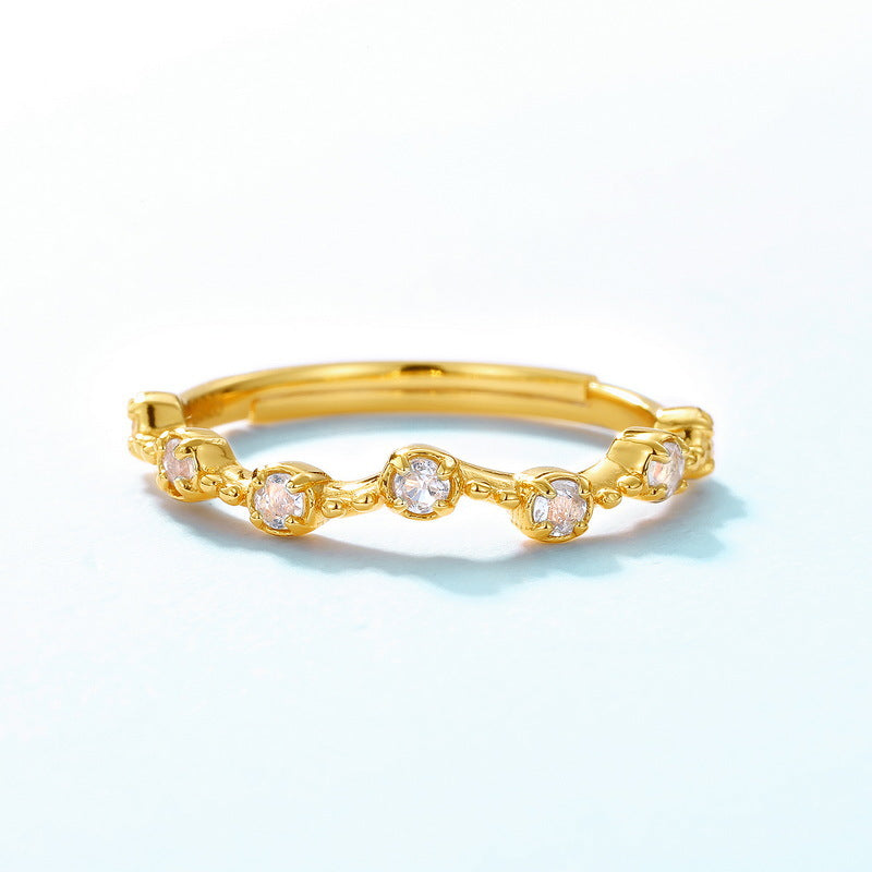 S925 純銀鍍 10K 金戒指|天然白水晶鑲嵌 日韓精致風首選