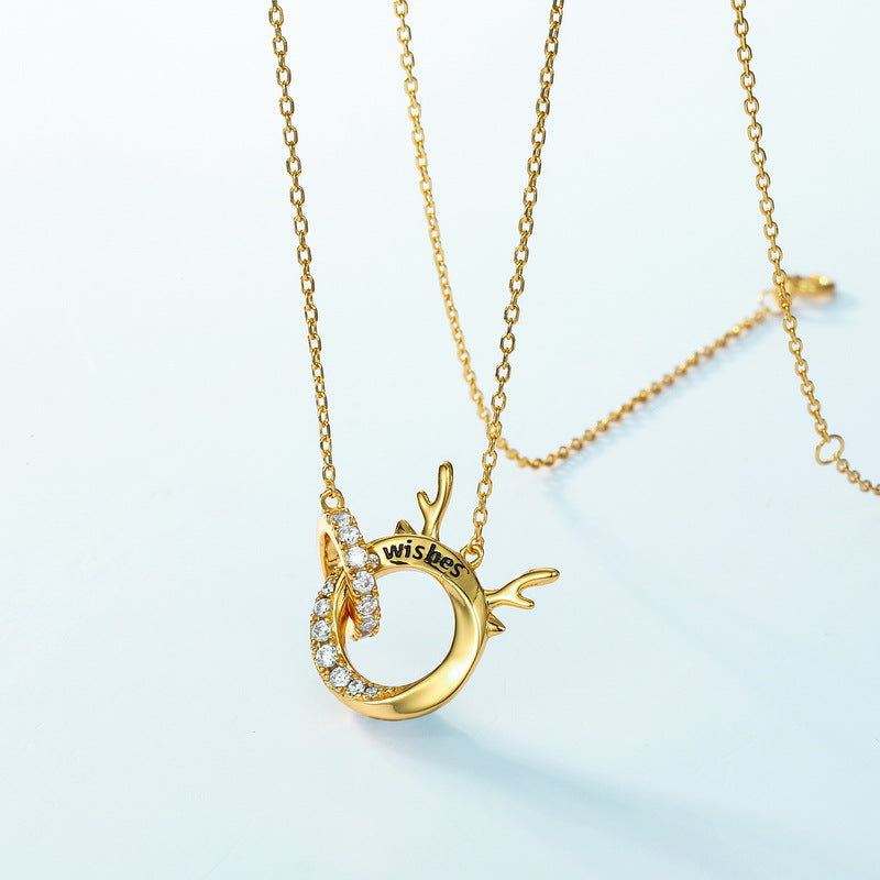 S925 純銀鍍 10K 金項鍊|仿鑽點綴十二生肖龍造型,必備的幸運飾品