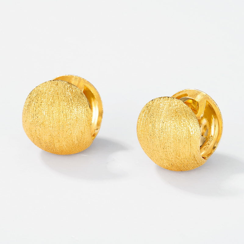 S925 sterling silver with 10K gold plated hand-brushed ball earrings | Retro and simple textured earrings, classic and versatile everyday jewelry