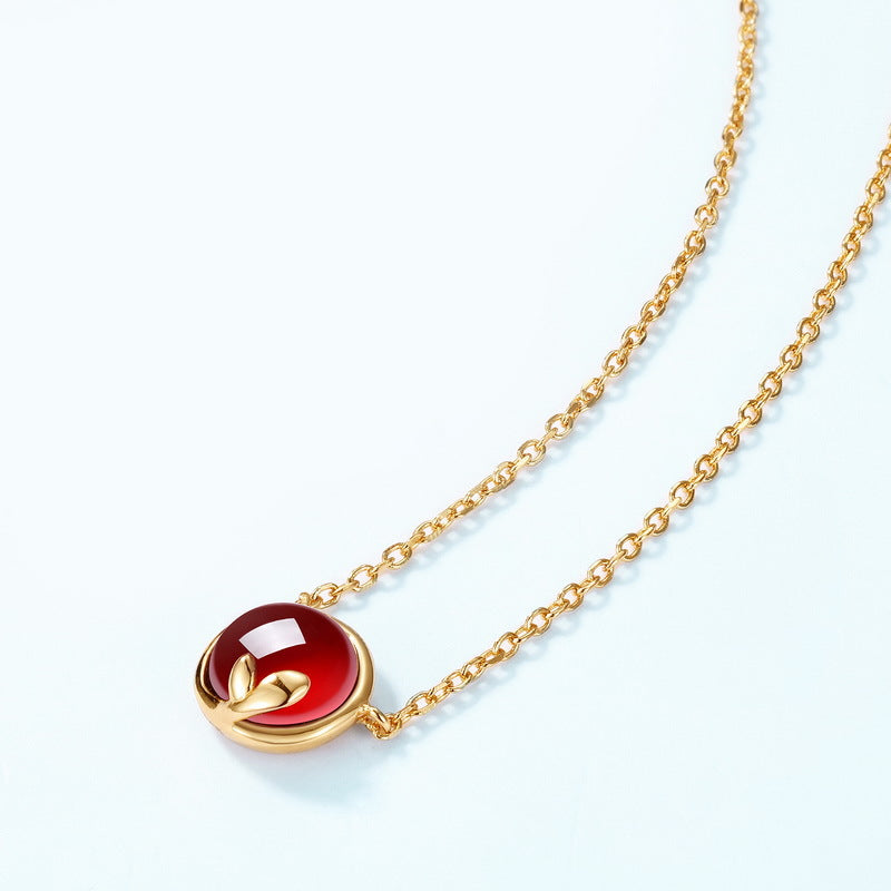 S925 純銀鍍 10K 金日韓風項鍊|天然紅石榴石 小紅果造型必備