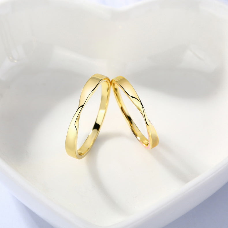 S925 sterling silver plated with 10K gold Japanese and Korean style couple rings | Romantic and healing light luxury wedding rings with gentle curve design