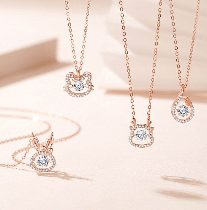 S925 sterling silver with rose gold plated twelve zodiac signs emotional imitation diamond necklace | Exclusive birthday/birth year gift choice
