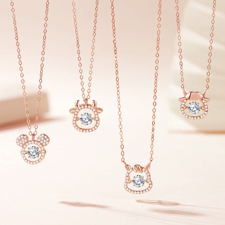 S925 sterling silver with rose gold plated twelve zodiac signs emotional imitation diamond necklace | Exclusive birthday/birth year gift choice