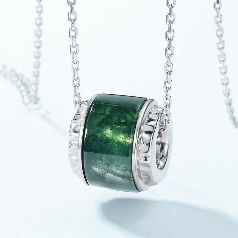 S925 sterling silver plated with thick silver and white gold green moss necklace | Natural healing clavicle necklace forest jewelry