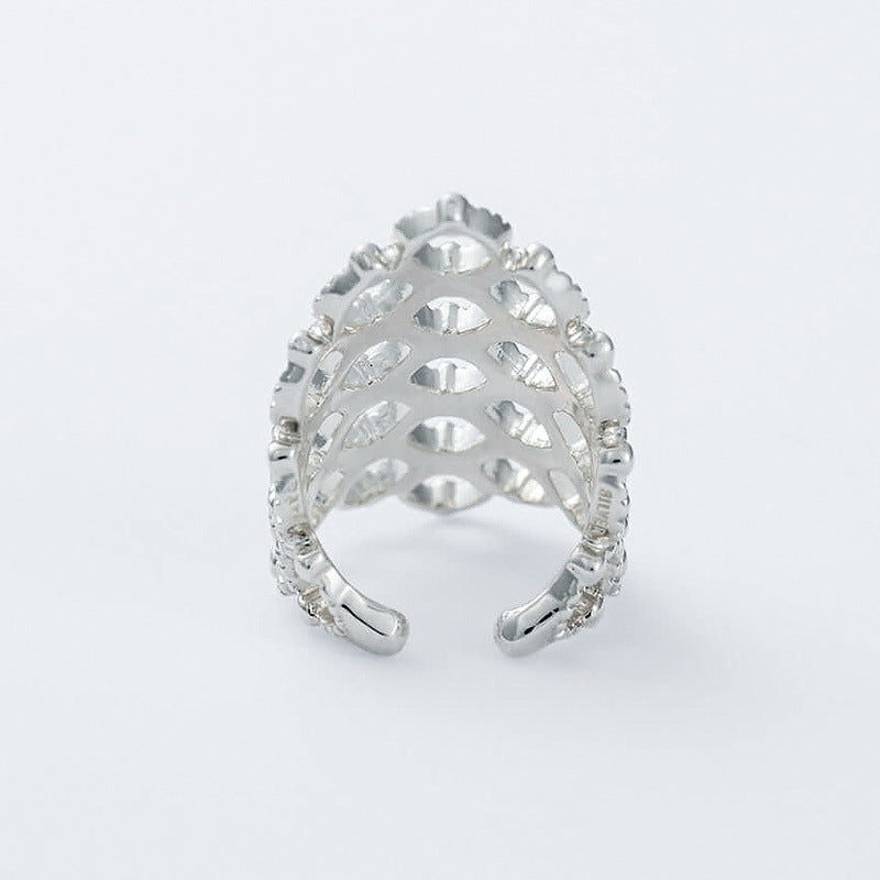 S925 純銀鍍亮銀戒指|歐美風鏤空網格造型 個性時尚首選