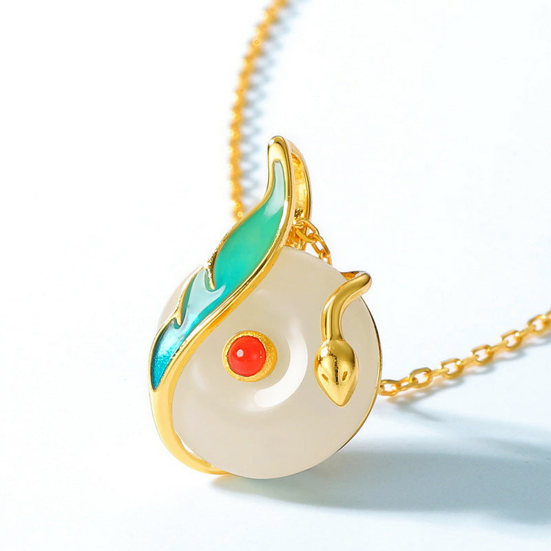 東方靈韻必備!S925 純銀鍍 10K 金,和田玉琺瑯蛇形項鍊吊墜