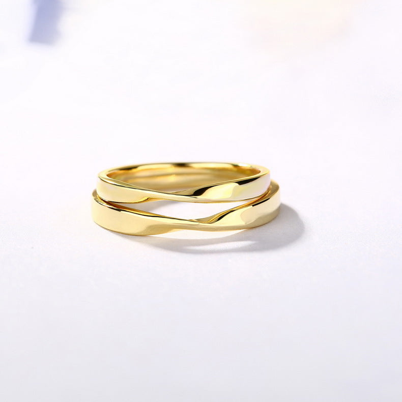 S925 sterling silver plated with 10K gold Japanese and Korean style couple rings | Romantic and healing light luxury wedding rings with gentle curve design