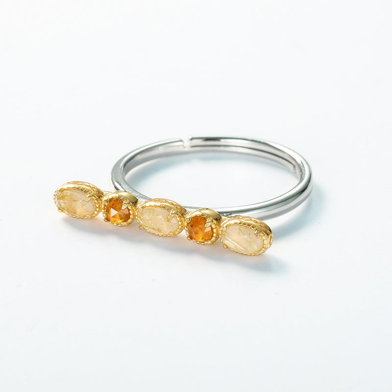 S925 純銀鍍 10K 金戒指|天然金髮晶橙石榴石 個性時尚首選