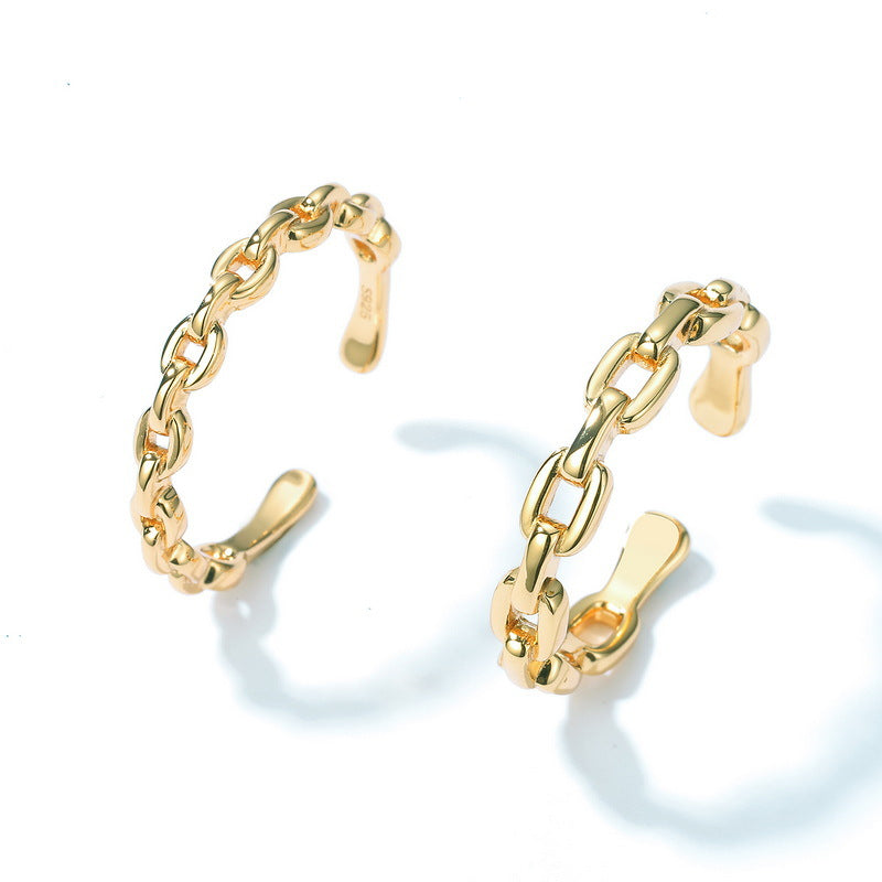 S925 sterling silver with 10K gold plated couple chain ring | simple high-end design with romantic style