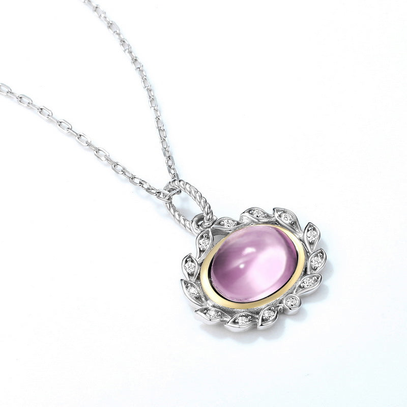 S925 純銀鍍厚銀白金 + 9K 金日韓風項鍊|天然紫水晶仿鑽 花環優雅必備