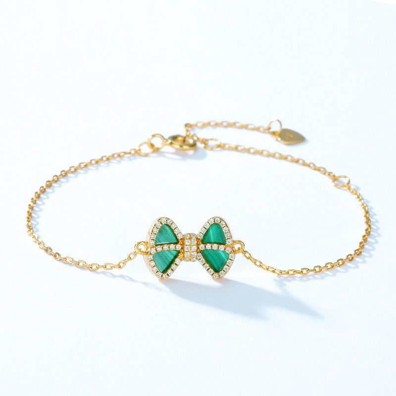 S925 sterling silver plated with 10K gold light luxury fashion malachite bow set