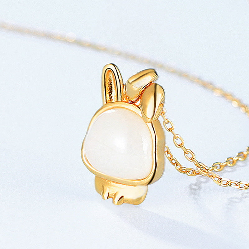 S925 sterling silver plated with 10K gold twelve zodiac rabbit natural Hetian jade all-match pendant
