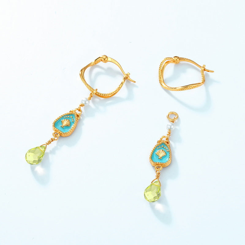 S925 sterling silver plated with 10K gold Japanese and Korean style fashion synthetic peridot earrings