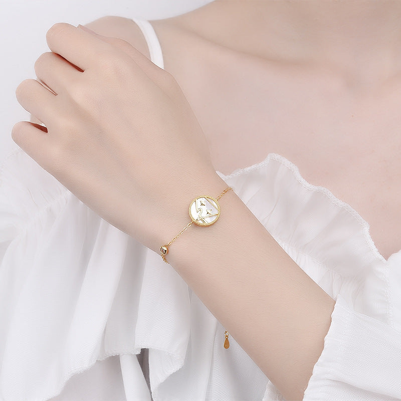 S925 sterling silver with 18K gold plating, twelve zodiac signs bracelet | white shell imitation diamond interstellar lucky charm