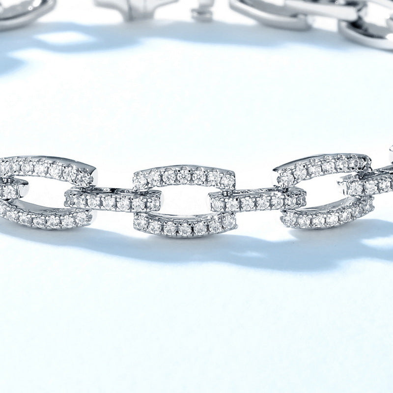 S925 sterling silver plated with thick silver and white gold European and American style bracelet | Fully inlaid with imitation diamonds, light luxury clavicle chain bracelet