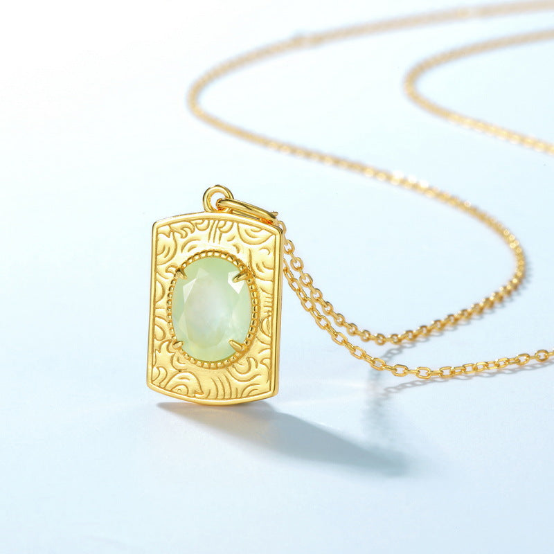 S925 純銀鍍 10K 金日韓風雙面項鍊|葡萄石方牌造型 清新多變首選