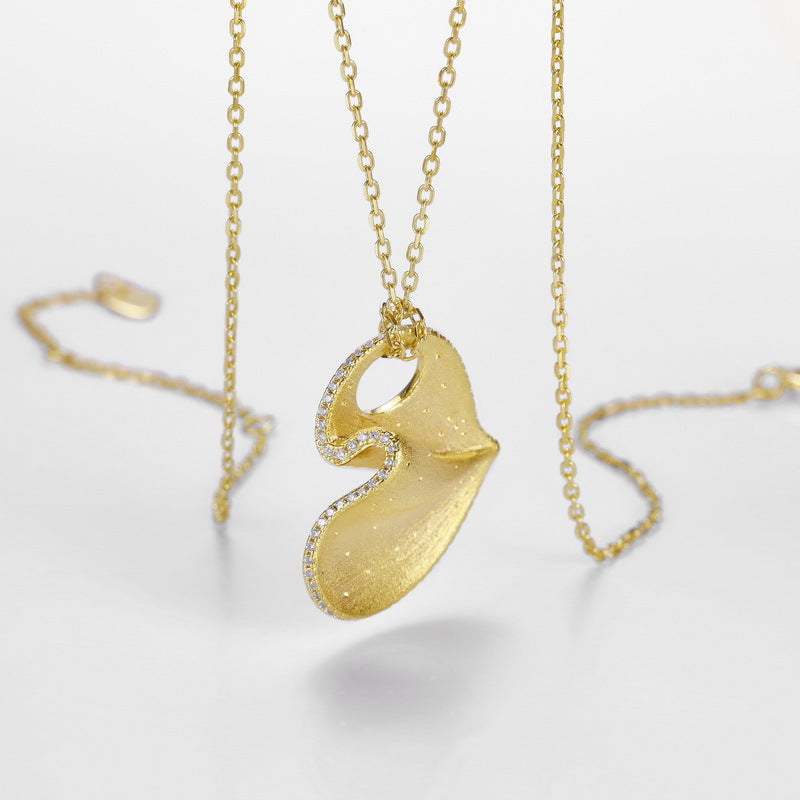 S925 sterling silver plated with 10K gold hand-brushed irregular heart-shaped imitation diamond necklace | Emotional commemorative clavicle necklace exclusive jewelry