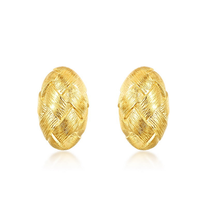 S925 sterling silver with 10K gold plated hand-brushed woven earrings | European and American light luxury earrings, retro and versatile jewelry