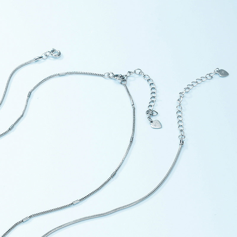 S925 sterling silver with thick platinum and 10K gold double-layered necklace | Fashionable and stylish clavicle necklace with personalized jewelry