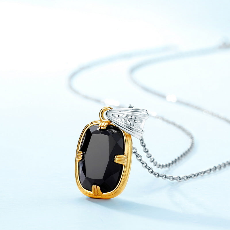 S925 純銀鍍 10K 金 + 亮銀項鍊|天然黑瑪瑙點綴,日韓神秘優雅風必備