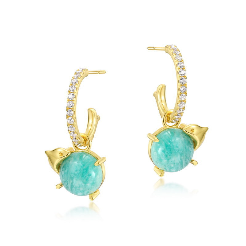 S925 sterling silver with 10K gold plated European and American style earrings | Natural amazonite dolphin DIY earrings