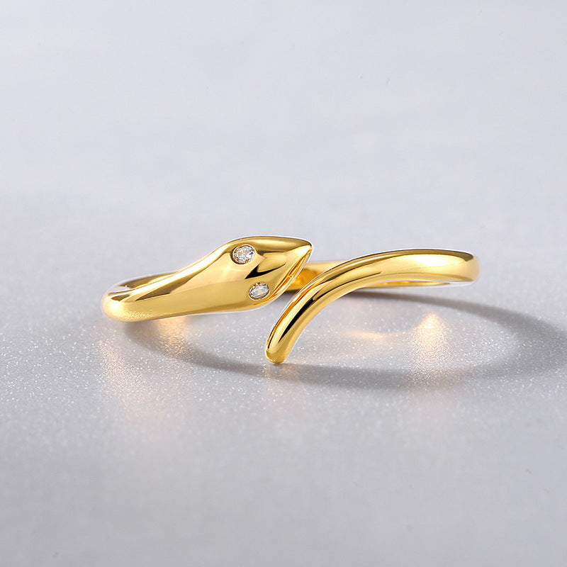 S925 sterling silver plated with 10K gold Chinese Zodiac Snake light luxury simple fashion living ring
