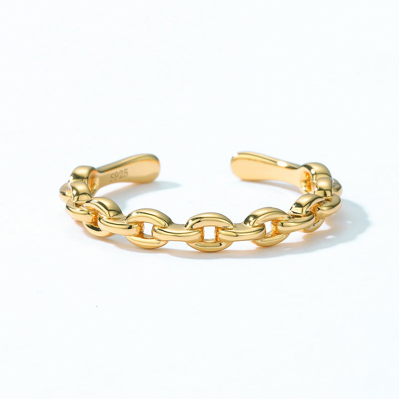 S925 sterling silver with 10K gold plated couple chain ring | simple high-end design with romantic style