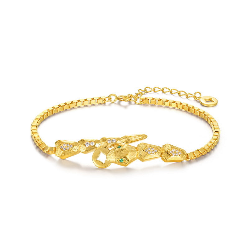S925 sterling silver with 10K gold plated hand-brushed zodiac snake bracelet | Oriental trend light luxury hand jewelry imitation diamond snake design