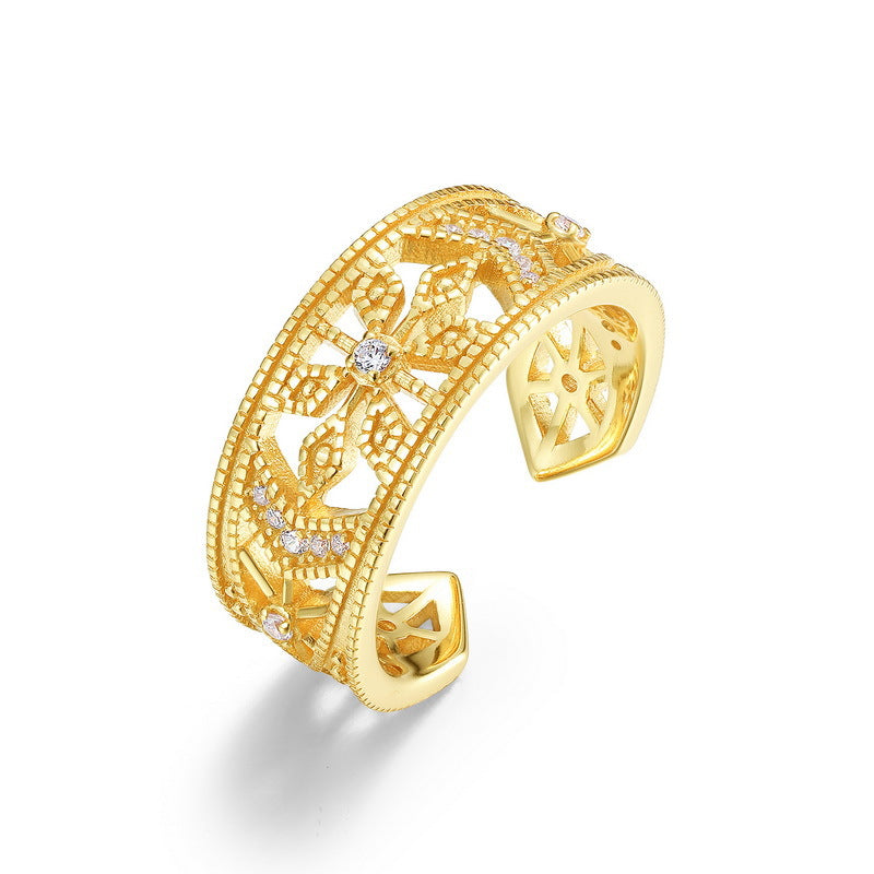 熱銷!S925 純銀鍍 10K 金,仿鑽鏤空耳環戒指套裝