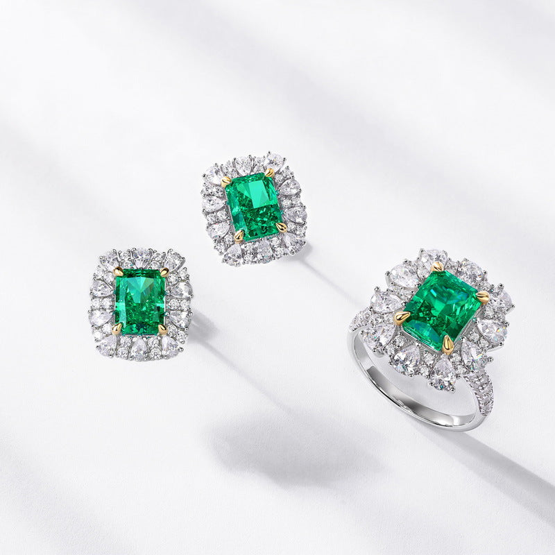S925 sterling silver plated with thick platinum emerald high carbon diamond set | 18K gold four-claw imitation diamond convertible necklace luxury European and American style jewelry
