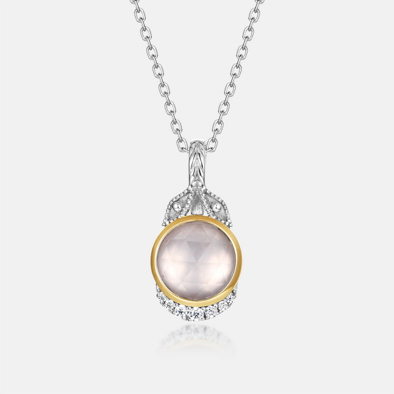 S925純銀鍍白金 + 10K金首飾套裝|天然粉水晶復古浮雕設計 輕奢優雅風首選