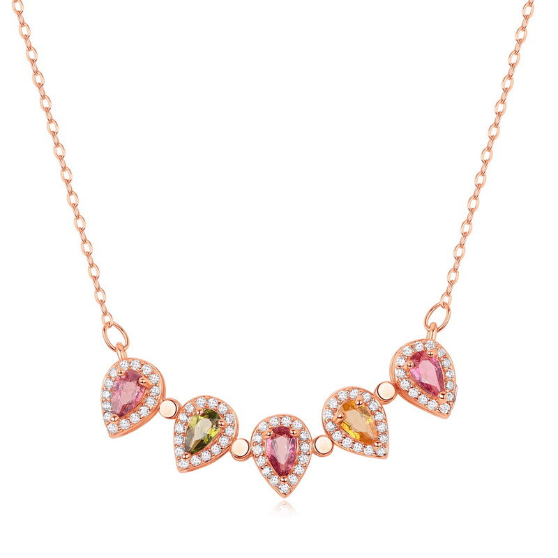 S925 sterling silver rose gold plated light luxury natural tourmaline four-leaf clover jewelry set