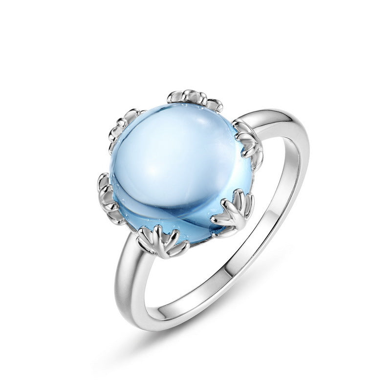 Natural Sky Blue Topaz Ring | S925 Sterling Silver with Thick Silver and Platinum Healing Fashion Jewelry