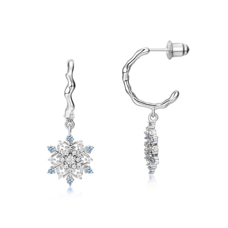 S925 sterling silver plated with thick silver and platinum snowflake set | European and American style elegant and light luxury texture jewelry combination