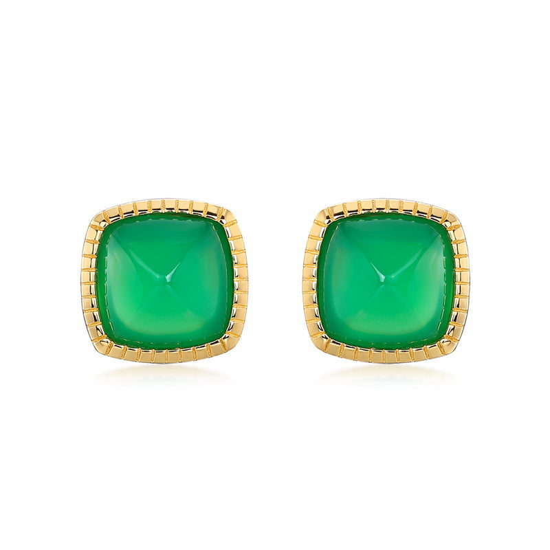 熱銷!S925 純銀鍍 10K 金,天然綠瑪瑙歐美風飾品套裝