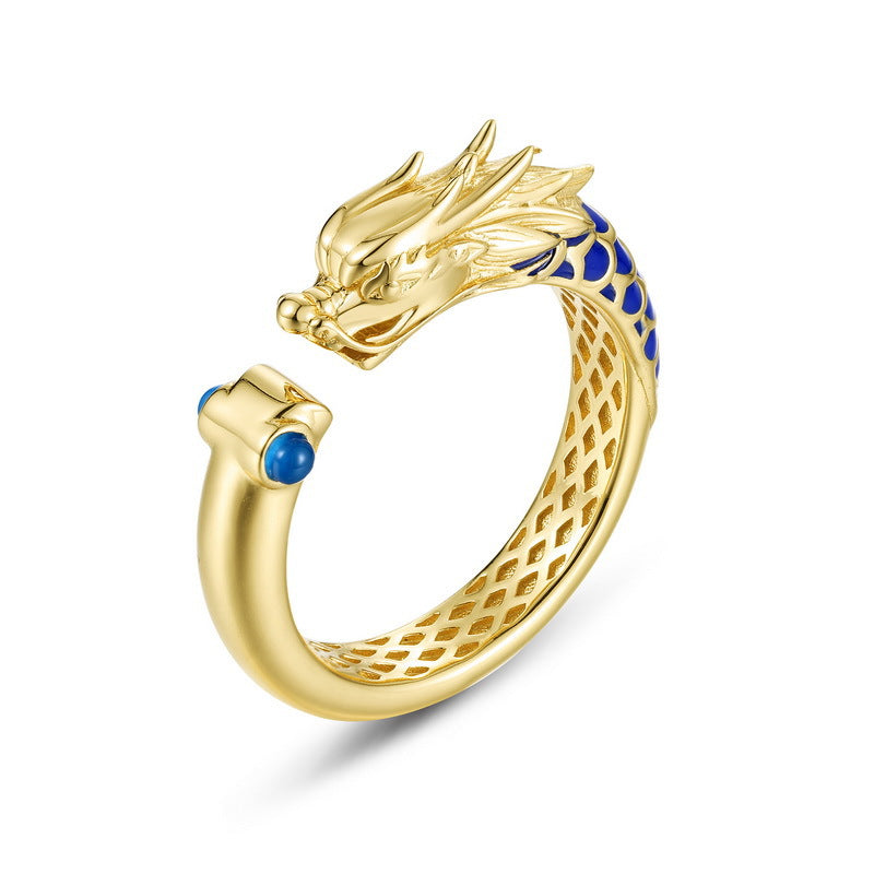 S925 sterling silver with 10K gold plated dragon and phoenix couple rings | Romantic vow design with enamel dragon and phoenix