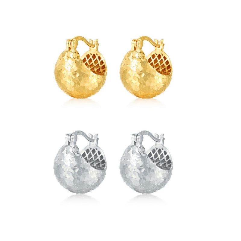 S925 sterling silver with 10K gold plated / thick silver and platinum hand-brushed checkered earrings | European and American style earrings, light luxury and versatile jewelry