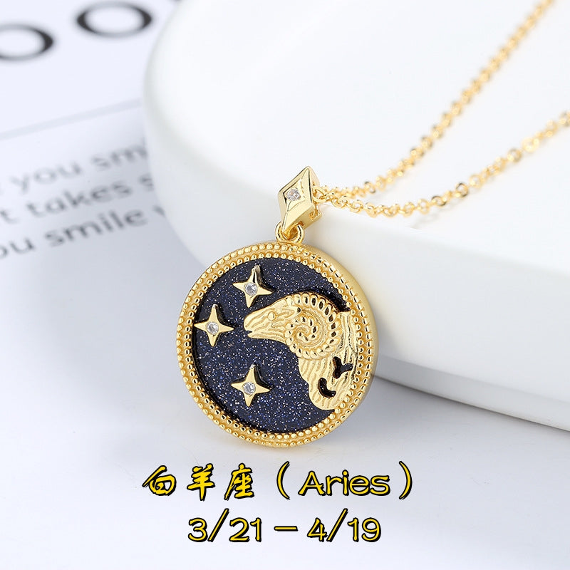 S925 純銀鍍 18K金 十二星座項鍊|藍砂石仿鑽 星際幸運首飾