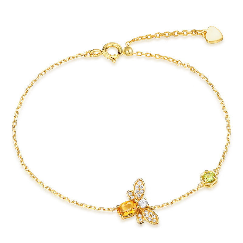 S925 sterling silver plated with 10K gold Japanese and Korean style natural citrine peridot bee set